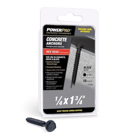 Hillman Concrete Screw Anchor, 1-3/4 in L, Carbon Steel Black Epoxy Coated, 18 PK 377370